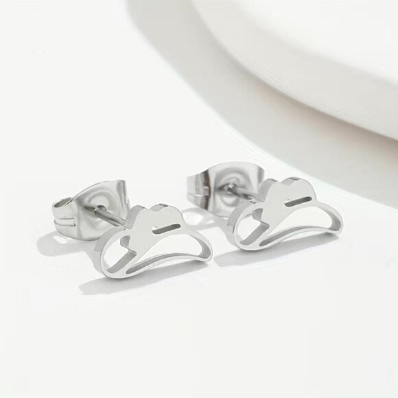 Cowboy Hat Stainless Steel Stud Earrings #809 (Color: Silver) - Picture 3 of 11
